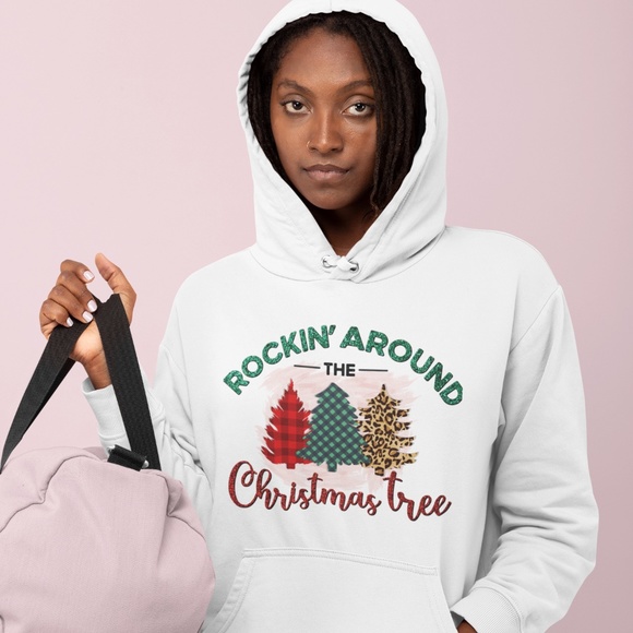 ROCKING AROUND IN CHRISTMAS TREE UNISEX CUSTOM HOODIE - Picture 1 of 4